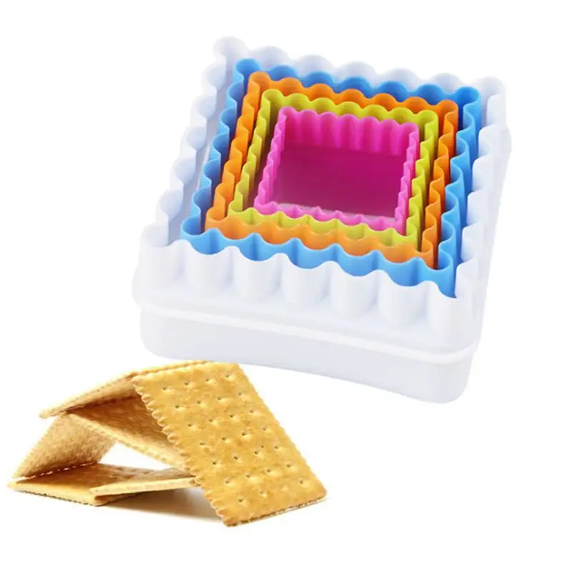 Set di strumenti per torte e biscotti in plastica personalizzati di forma quadrata da 5 pezzi con stampo per Mousse per strumenti per fondente