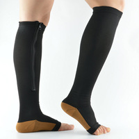 Chaussettes de compression à fermeture éclair pour infirmières, à bout ouvert, hauteur genou, pour varices, vente chaude