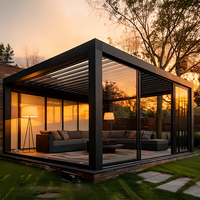 Pergola bioclimatique moderne 3x3 6x7, imperméable, pour jardin extérieur, en aluminium, avec toit à lames orientables motorisé, gazebo, arbor.