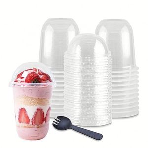 Gobelets à jus imprimés biodégradables écologiques à paroi simple avec couvercles dôme, transparents, 360ml, 500ml, 600ml, 16oz, 18oz - Product Image 1