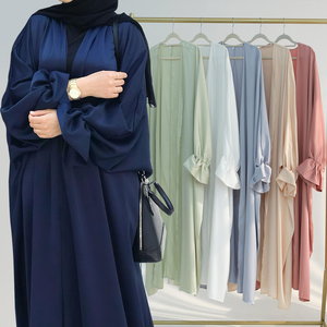 Eid Mubarak Ramadan: Novo Kimono Turbante Aberto Dubai para Mulheres Muçulmanas - Vestido Longo de Cetim Poliéster com Manga Comprida, Elegante para o Verão Islâmico - Product Image 1