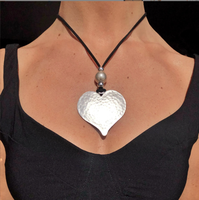 Mode grand creux métal argent perlé cercle pendentif collier en cuir corde chaîne collier femmes hommes