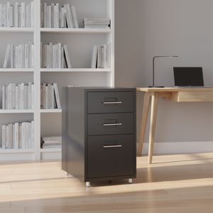 <span class=keywords><strong>Commode</strong></span> moderne à 3 tiroirs peu encombrante avec structure en acier noir, durable, sans affaissement ni inclinaison, pour chambre <span class=keywords><strong>et</strong></span> entrepôt - Product Image 1