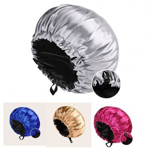 Gorros de Dormir de Doble Capa con Forro de Seda Suave, Gorro de Satén con Cordón para Dormir, para Cabello Rizado Natural - Product Image 1