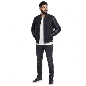 New Fashion <b>Men's</b> Custom Logo Stand Varsity College <b>Jackets</b> <b>Long</b> Sleeve Polyester/Cotton Blend Breathable Knitted Embroidered - Product Image 1