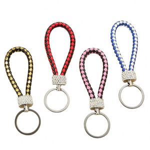 Metal Diamond Woven PU Leather Rope Keychain Car Pendant Women's Bag Accessories <b>Key</b> <b>Chain</b> Gift Wholesale - Product Image 1