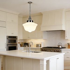 Lampe suspendue vintage en verre laiteux, style rétro chromé, pour îlot de cuisine, <span class=keywords><strong>salle</strong></span> à <span class=keywords><strong>manger</strong></span>, salon, chambre à coucher - Product Image 2