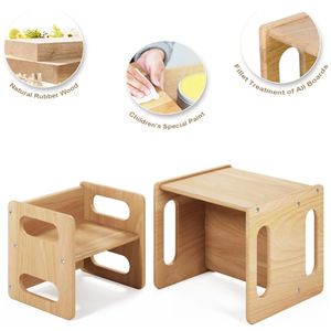 Anak-anak Montessori Furniture 1-3 tahun langkah bangku kayu meja menyapih dan kursi Set untuk balita membaca bermain aktivitas kubus - Product Image 4