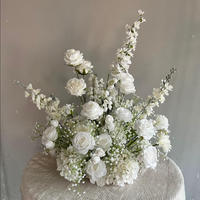 Composition florale de luxe moderne pour allée de mariage, rangée de fleurs en soie rose et blanc dégradé, ensemble facile à expédier
