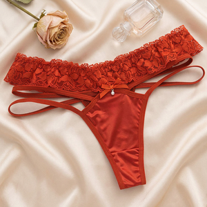Tanga de satén con encaje para mujer, ropa interior sexy de talle bajo con tiras cruzadas laterales, bragas elegantes con lazo OEM ODM - Product Image 4