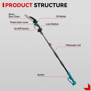Scie à chaîne électrique télescopique ONEVAN de 8 pouces, sans balais, pour branches hautes, outil de jardinage pour batterie 21V 18V - Product Image 4