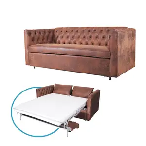 Europäische stilvolle Schlafzimmer & Wohnzimmer Couch mit ausziehbarem Bett Vintage Leder braun Tufed faltbare Doppels ofa Cum Bett