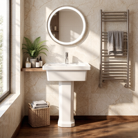 Vente en gros usine : Lavabo sur pied carré moderne en céramique blanche, facile à nettoyer, pour salle de bain, hôtel, buanderie