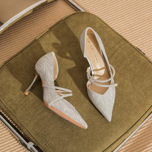 Zapatos de Tacón Alto de Estilo Francés para Mujer, con Diseños de Cristales y Diamantes, de Piel Auténtica, Elegantes, para Bodas de Verano - Product Image 1