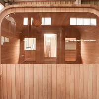 Sauna extérieur résistant aux intempéries de style nordique, sauna en cèdre rouge pour 4 à 6 personnes avec chauffage électrique, design arrondi, sauna de jardin