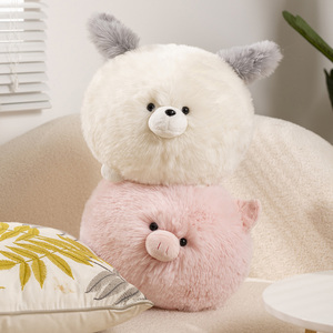 Peluche ronde super douce de 30cm adorable cochon rose et chien blanc, oreillers en peluche pour la maison, cadeaux de décoration pour enfants - Product Image 3