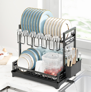 Organizador de almacenamiento de cocina, estante de secado de platos con bandeja escurridora y soporte para cubiertos - Product Image 4