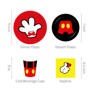MM066 Set de vaisselle jetable sur le thème <span class=keywords><strong>Mickey</strong></span> Vaisselle en papier avec assiettes, tasses, serviettes, ballons pour fête d'<span class=keywords><strong>anniversaire</strong></span> d'enfants - Product Image 4