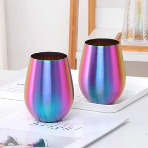 Rainbow Shatterproof Dishwasher Safe 16oz 18/8 Stainless Steel <strong>Wine</strong> Glass Egg Shaped Water Cup Drinking <strong>Tumbler</strong> Mug - Product Image 3