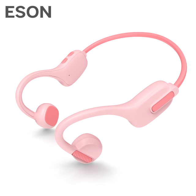 ESON Pink Wireless Open Ear Bone Conduction Headphones LED Battery Indicator JL IPX5 Waterproof Safe Children Perfect Gift