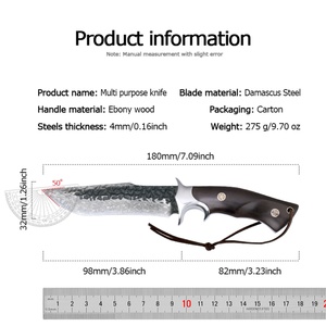 มีดโบวี่ดามัสกัสสำหรับเอาชีวิตรอด ปรับแต่งได้ตามต้องการ ใบมีดสแตนเลส OEM ด้ามไม้ G10 สำหรับล่าสัตว์ EDC DIY ความหนา 4.0 มม. - Product Image 6