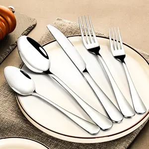 Modern 410 Silver stainless steel flatware couvert de table inox restaurant cutlery knife forks and spoon silverware sets