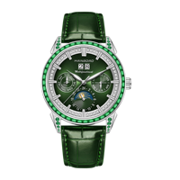 Montre pour homme HANBORO de haute qualité, multifonctionnelle, boîtier en acier inoxydable, mouvement mécanique, résistante à l'eau 5 BAR, bleu turquoise