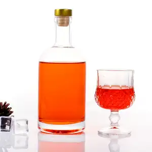 Wholesale Round Empty 750ml 1000 Vodka Whiskey Glass Bottle Transparent Wine With Cork