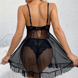 Set in Pizzo con Spalline Sottili, Vita Elastica, Scollo a V Traspirante, Camicia <span class=keywords><strong>da</strong></span> <span class=keywords><strong>Notte</strong></span> Estiva <span class=keywords><strong>da</strong></span> Donna Multicolore - Product Image 3