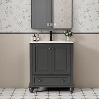 Meuble-lavabo de salle de bain sur pied en bois massif de style moderne 2026 avec lavabo en céramique, miroir intelligent, utilisation en chambre à coucher