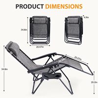 Sillas Reclinables Plegables Portátiles Grises con Almohada Ajustable, Portavasos de Malla y Bandejas, Silla para Jardín y Patio