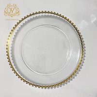 Assiettes de Présentation Classiques de 13 Pouces à Bordure Dorée Perles, Style Européen, Transparentes pour Pâtisseries, Snacks, Fruits, Idéales pour Mariages, Banquets et Décoration de Table