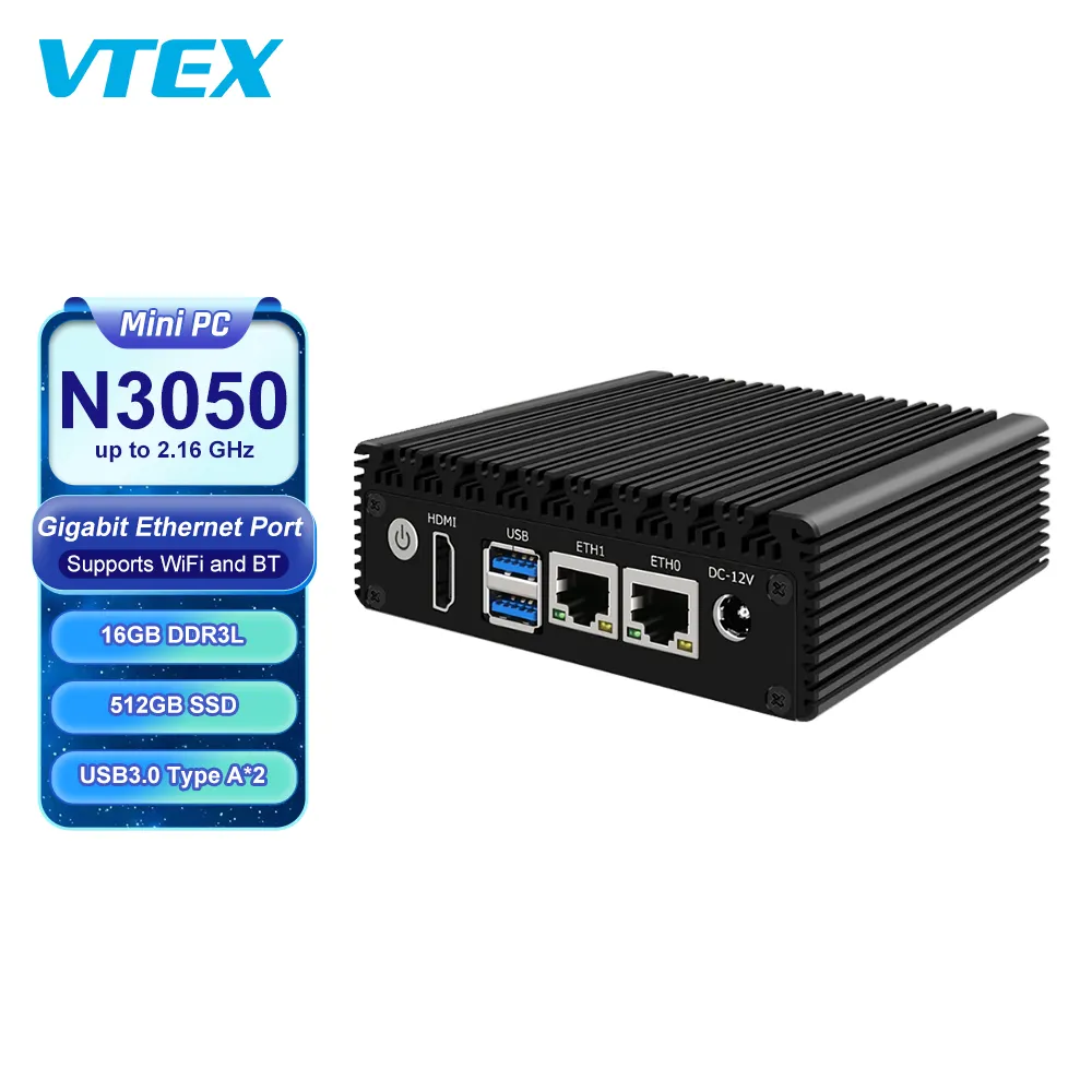 Ultra Compact Edge Fanless Mini Pc Workstation N3150 J6412 For Pos Kiosk Digital Signage Dual Nic Fanless Industrial Mini Pc