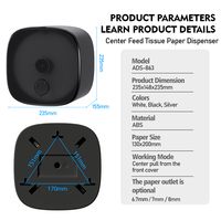 Distributeur de papier toilette mural commercial en plastique ABS, installation adhésive sans perçage pour hôtel, hôpital, bureau, salle de bain