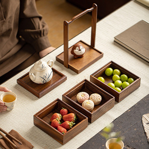 Walnut Wood Three Tiered Fruit <b>Box</b> Rectangular Multifunctional Storage For Home Living Room Food Container - Product Image 2