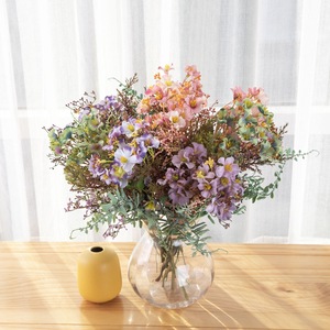 Bouquet de fleurs artificielles CallaFloral MW24832 en tissu souple, décoration intérieure, accessoires de mariage, violet foncé, rose, bleu, vert - Product Image 1