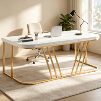 Bureau de direction moderne en or blanc, grand bureau large avec plateau en bois et métal, bureau de luxe pour PDG, pour bureau et salle d'étude