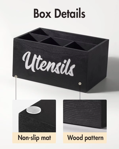 Organizador de Cubiertos de 4 Compartimentos, Madera Ecológica de Pino, Caja de Almacenamiento para Cubiertos y Utensilios de Cocina - Product Image 5
