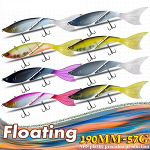 2026 <span class=keywords><strong>GAMA</strong></span> 190mm 55g Leurre de pêche rigide multi-articulé à 2 segments, nageur artificiel flottant pour achigan et brochet, avec queues DIY - Product Image 3