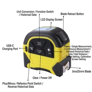 KEMING Misuratore <span class=keywords><strong>Laser</strong></span> 2 in 1 con Batteria al Litio Ricaricabile, Metro <span class=keywords><strong>Laser</strong></span> USB C Ricaricabile, Metro Digitale - Product Image 1
