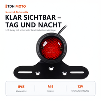 Feu arrière rond pour moto, homologué E8, avec éclairage de plaque d'immatriculation LED, 14 LED, 12V, étanche IP65, support en aluminium universel