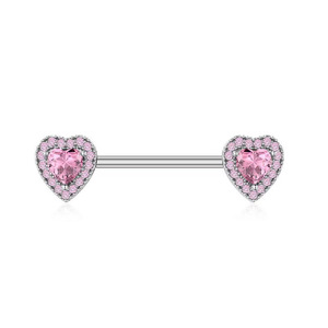 Nuevos Anillos de Acero Inoxidable Rosa para Pezones, Venta al por Mayor, Diseños Exquisitos de Corazón y Rosa, Piercings Corporales con Colgantes de Zirconia - Product Image 2