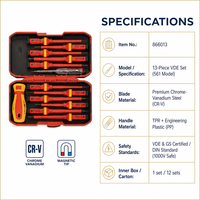 HEHE Ensemble de tournevis isolés VDE 1000V, 13 pièces, CR-V, magnétiques, interchangeables, kit d'outils manuels pour électriciens avec stylo testeur