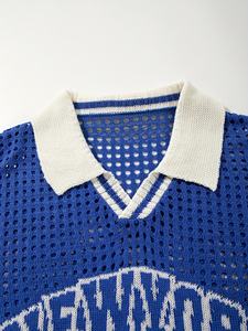 Özel jakarlı Logo örgü kısa kollu kazak % 100% pamuk rahat yaz dantel-up tasarım erkek Polo örgü T-Shirt - Product Image 3