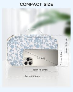 Bolsa de Maquillaje Floral Pequeña, Portátil, de Doble Capa, con Compartimento para Brochas, para Viajes y Artículos de Aseo - Product Image 2