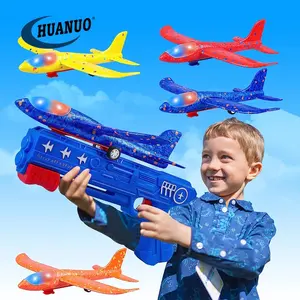 Kids Outdoor Flying Toy LED Foam Airplane Glider with 2 Flight Mode 4 Pack Airplane Launcher Toy