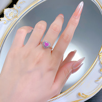 Bague de luxe en argent sterling avec zircon rose en forme de cœur, double halo de zircon cubique, bague fine