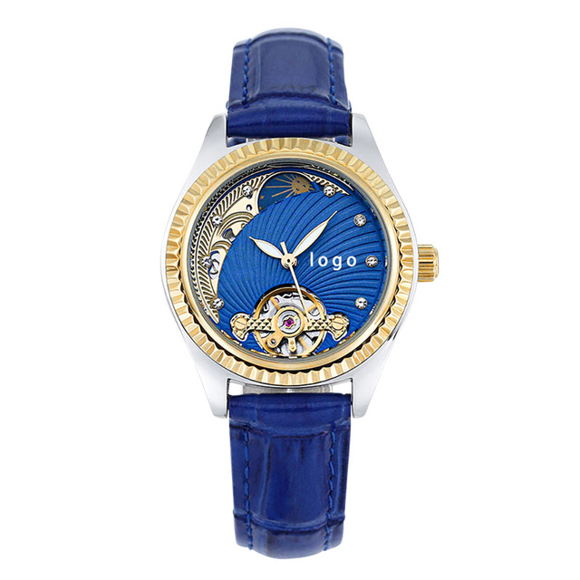 Women Casual Skeleton Automatic Mechanical Rhinestones Stainless Steel Waterproof Analog Luxury Watch