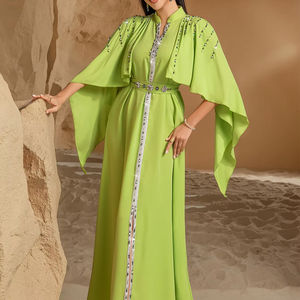 Caftan décontracté à porter au quotidien <span class=keywords><strong>pour</strong></span> les femmes musulmanes Style de robe de bal modeste avec manches longues et hijab Taille naturelle - Product Image 1