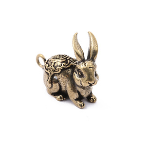 Antique Brass Rabbit Pendant <b>Car</b> Keychain Creative Lucky Charm Accessory - Product Image 5